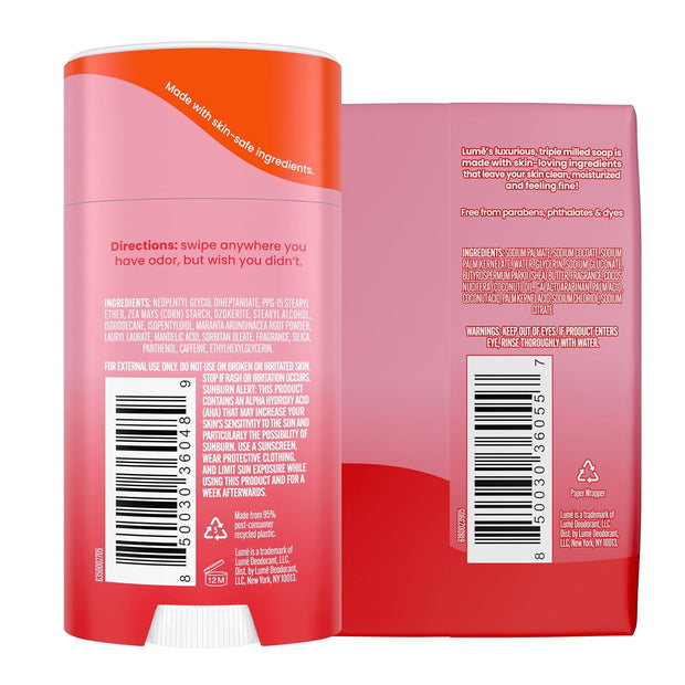 Lume Whole Body Deodorant And Soap - 2.6 Ounce Smooth Solid Stick With 72 Hour Odor Control and 5 Ounce Triple Milled Soap - Aluminum Free, Baking Soda Free and Skin Loving (Peony Rose)