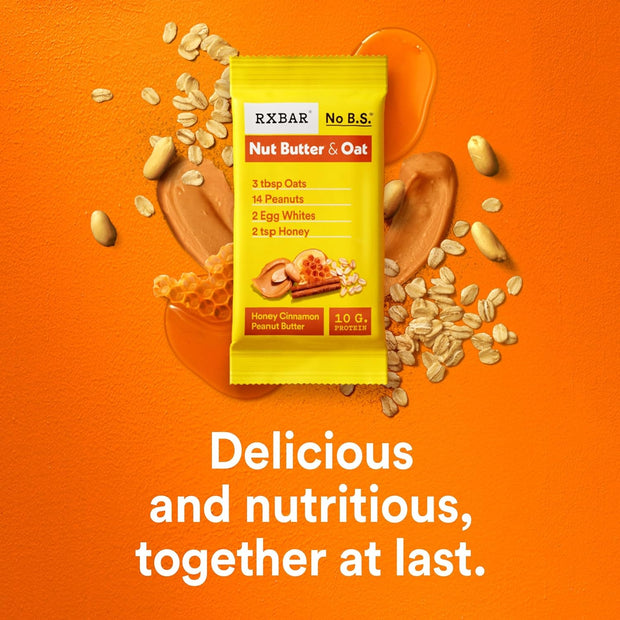 RXBAR Nut Butter and Oat Protein Bars, Protein Snacks, Snack Bars, Honey Cinnamon Peanut Butter, 9.7oz Box (5 Count)