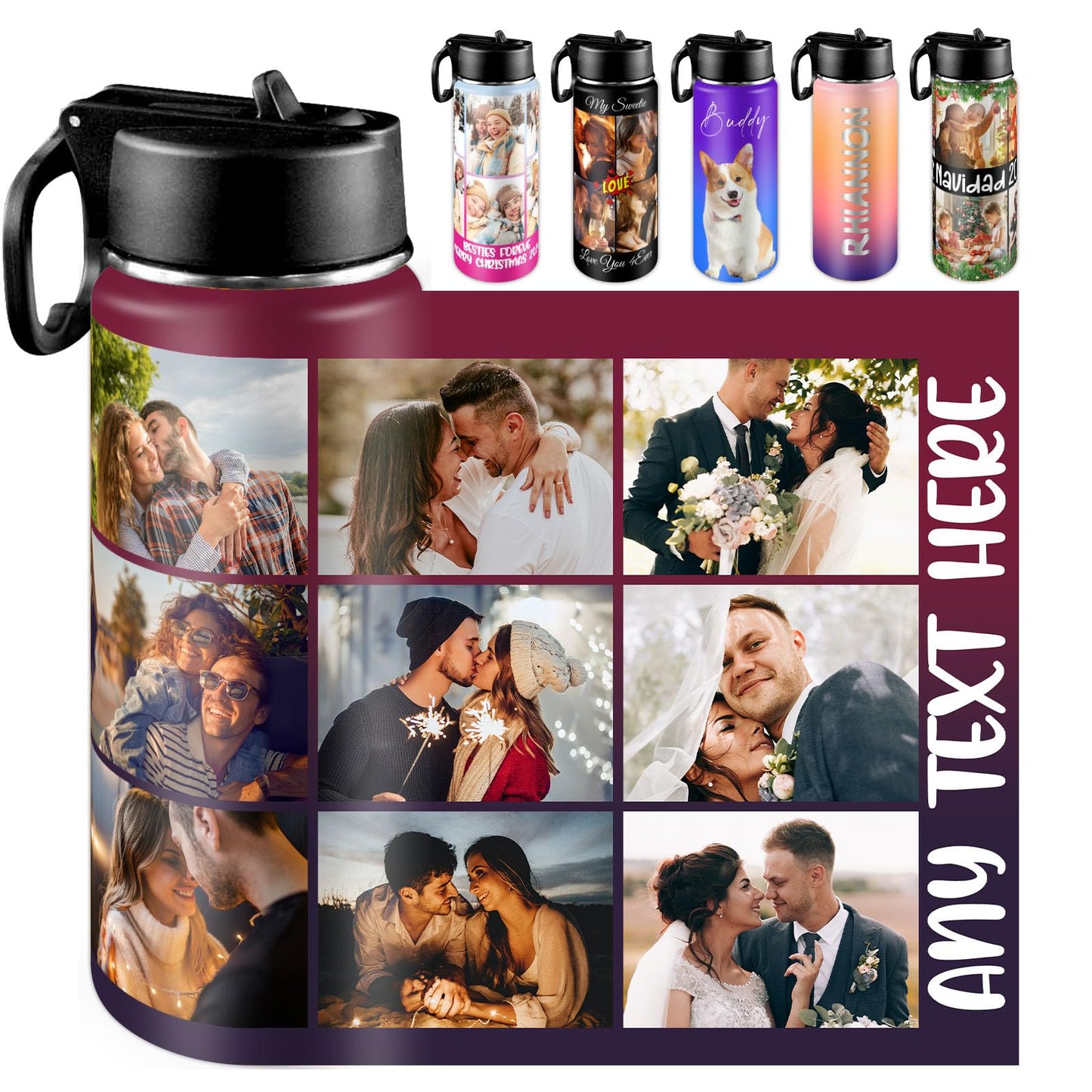Custom Water Bottle with Photo, 18/32 oz Personalized Picture Stainless Steel Sports Water Bottle for Kids Men Women, Customize Double Wall Vacuum Insulated Bottle Birthday Gifts Water Bottle