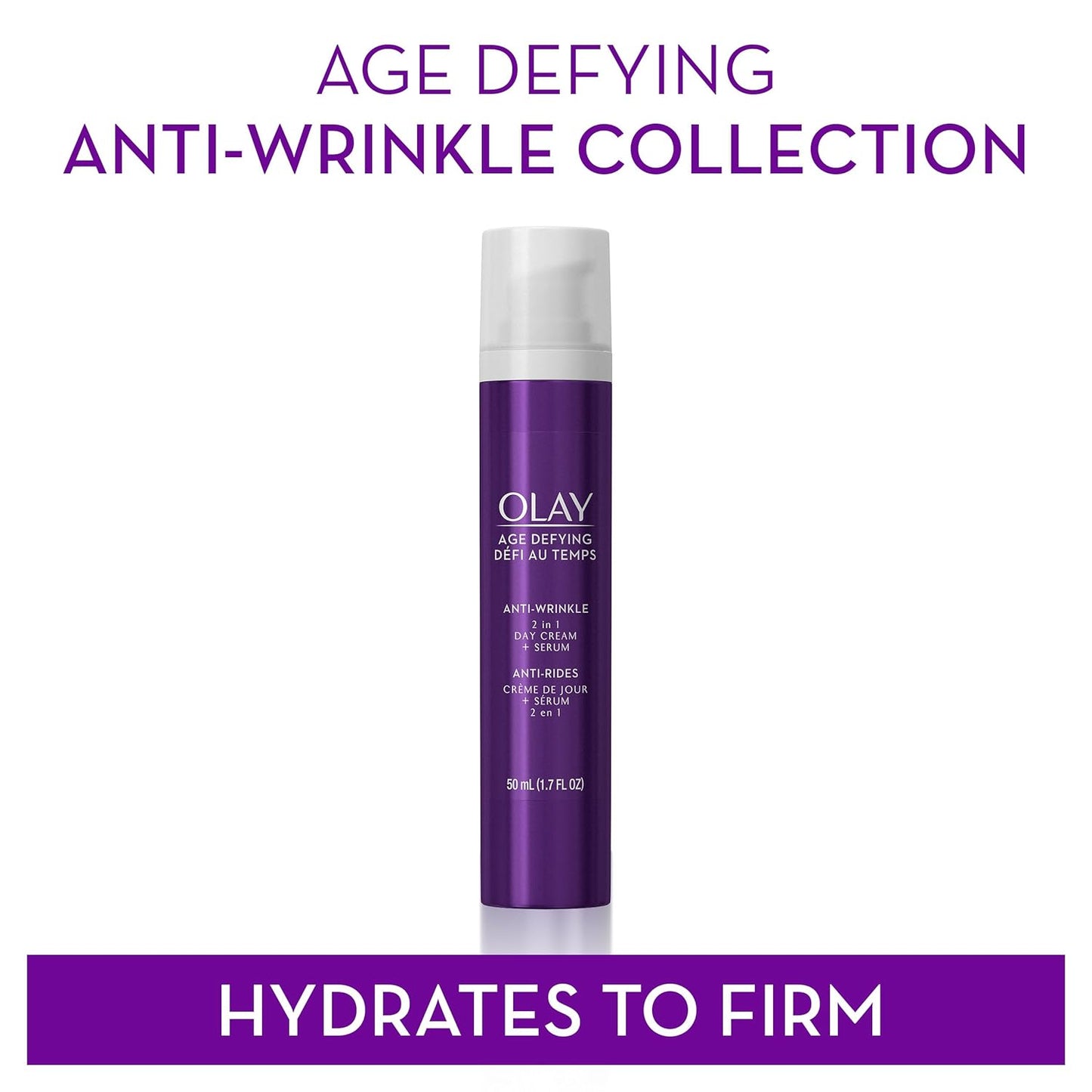Olay Face Serum, Age Defying Anti-Wrinkle 2-in-1 Day Cream - Anti-Aging, Anti-Wrinkle, Smooths Fine Lines and Wrinkles, Firming, Lifting - Niacinamide, Glycerin, Aloe Vera, 1.7 Oz