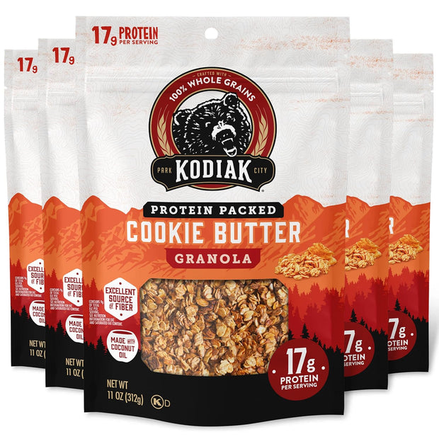 Kodiak Cakes Granola Pouch, Cookie Butter, High Protein, 100% Whole Grains (Pack of 5 pouches)