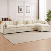 Modular Sectional Sofa, 112.2 Inch L Shaped Couch Set with Armrests, 3-Seater Comfy Cloud Couches with Movable Ottoman for Living Room Apartment, Coffee with 1 Ottoman