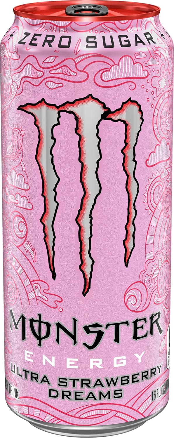 Monster Energy Ultra Strawberry Dreams, Sugar Free Energy Drink, 16 Ounce (Pack of 15)