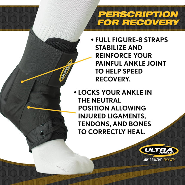 Ultra 360 Lace-Up Ankle Brace Featuring Adjustable Support with Figure-8 Straps to Reduce Ankle Pain and Speed Recovery. Orthopedic Grade Construction for Everyday Wear and Durability for Sports.