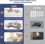 MAXYOYO 110" Modular Sectional Couch with L-Shape Chaise, Modern Boneless Couch for Living Room, Sofa in A Box, Oversized Sofa Sleeper with Deep Seat, No Assembly Required, Grayish Beige