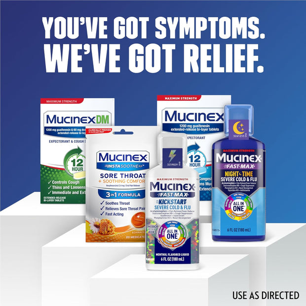 Mucinex Maximum Strength Fast-Max Cold & Flu and Nightshift, All-in-One Multi Symptom Relief Liquid, 6 Fl Oz - 2 Count (Pack of 1)