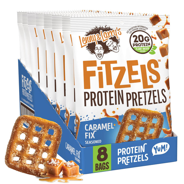 Lenny & Larry's FITZELS Protein Pretzels (Cinnamon Buns) 8 Individual Bags 3 oz Each – High Protein Snacks with 20g of Plant Based Protein – Healthy Vegan Pretzels – Delicious Salty Taste