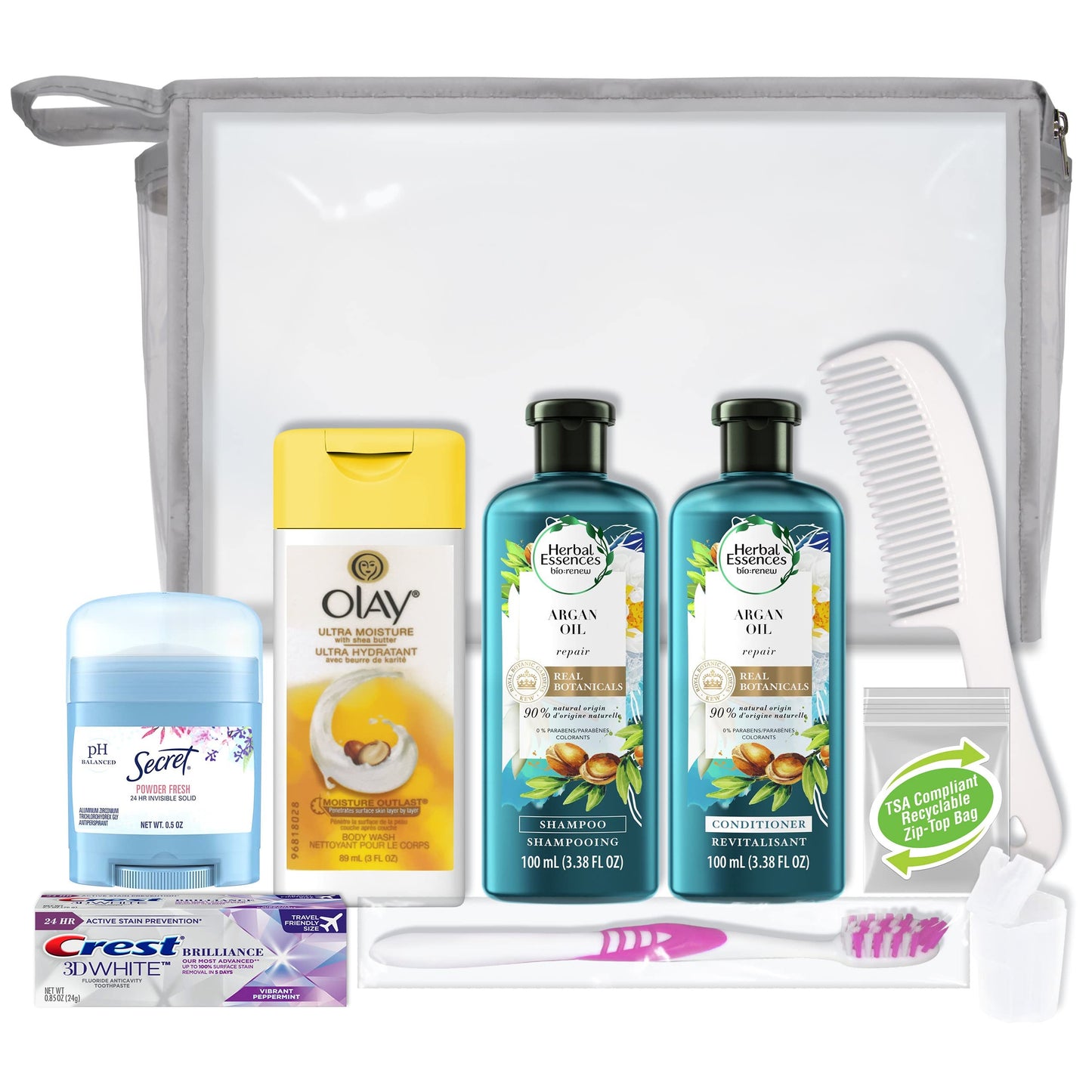 Convenience Kits International Women’s Premium 20-Piece Kit with Travel Size TSA Compliant Essentials in Stylish Cosmetic Bag