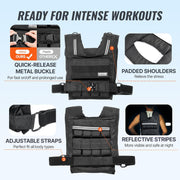 VEVOR Adjustable Weighted Vest, 11-20lb/20-32lbs/35lbs/40lbs Weight Vest with 6 Ironsand Weights and Reflective Stripe, Workout Equipment for Strength Training Running Jogging