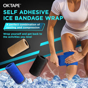 OK TAPE 2 Rolls Ice Self Stick Bandage Wrap, Instant Cold Relief for Knee, Ankle, Wrist, Cold Compress Elastic Athletic Tape for Sports Injuries, No Refrigeration Needed, 4 Inch Wide, Navy Blue