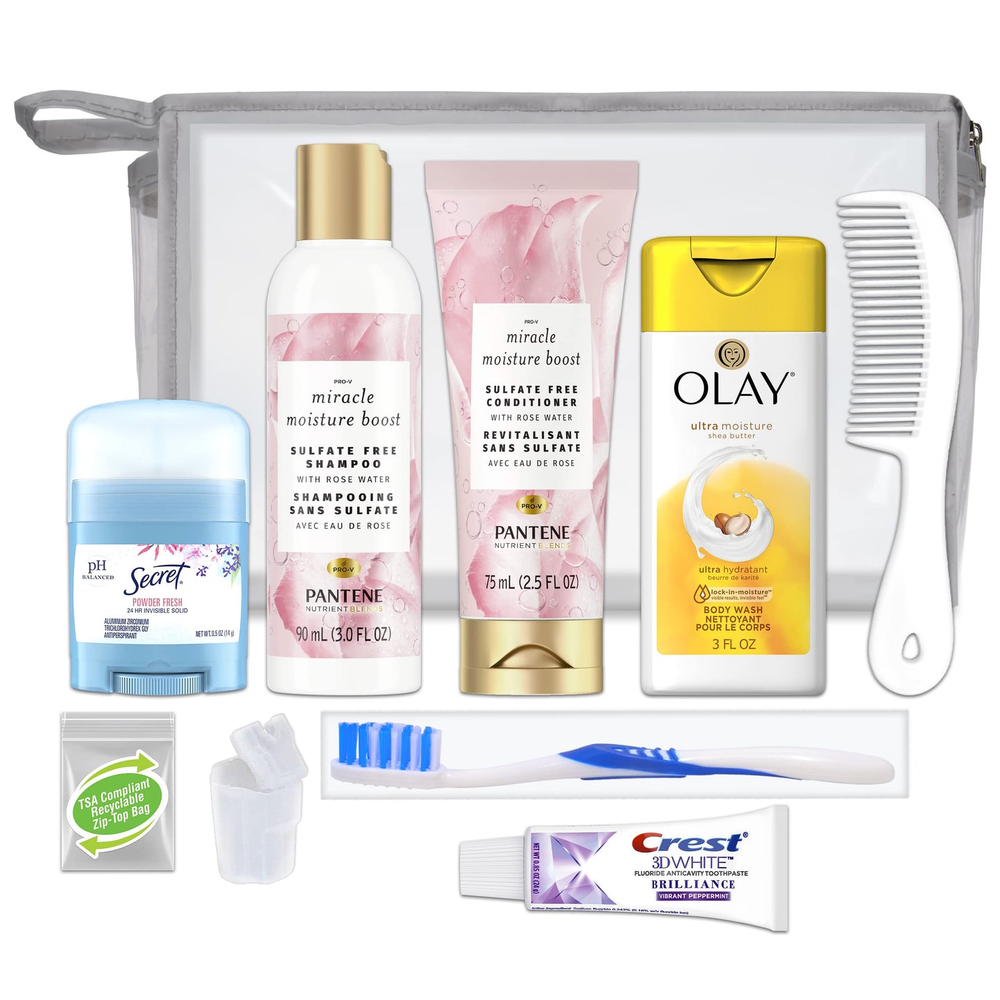 Convenience Kits International Women’s Premium 20-Piece Kit with Travel Size TSA Compliant Essentials in Stylish Cosmetic Bag