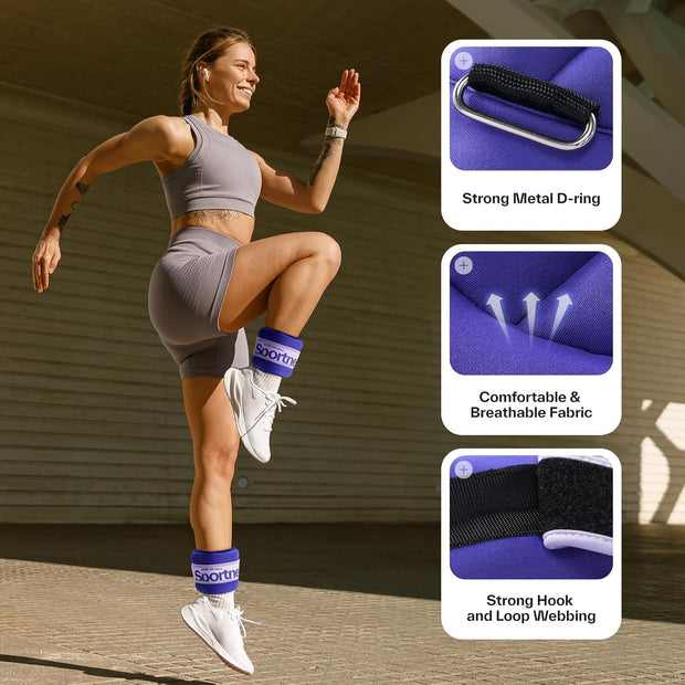 Sportneer Ankle Weights 0.5/1/2/3/5 LBS 1 Pair Wrist Leg Arm Weights for Women Men Kids Child with Adjustable Straps, Strength Weighted for Jogging Running Walking Fitness Gym Workout