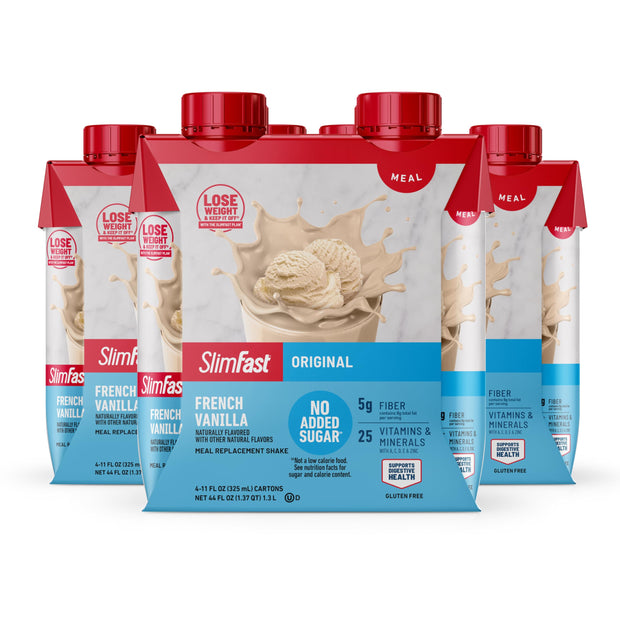 SlimFast Meal Replacement Shake, Original Cappuccino Delight, No Added Sugar, Meal Replacement Shakes, 10g Ready to Drink Protein, 5g Fiber, 25 Vitamins and Minerals, 11 Fl. Oz, 12 Count