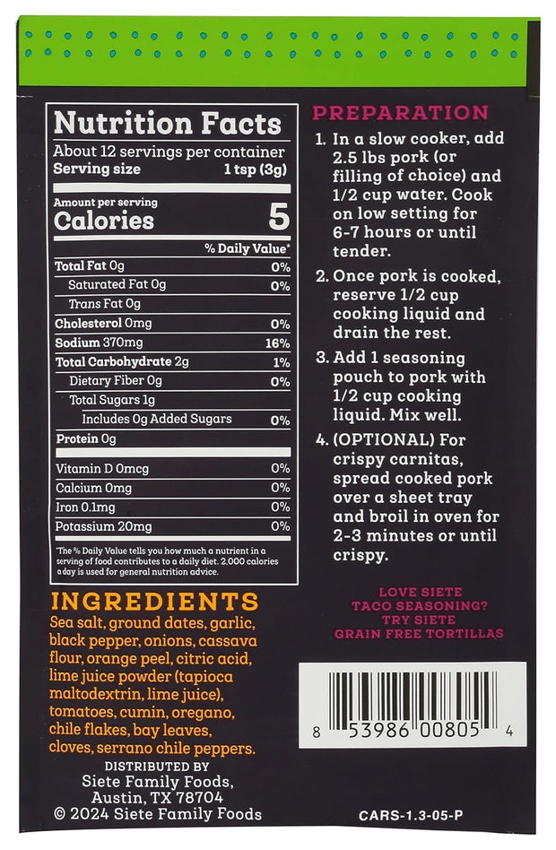 Siete Mild Taco Seasoning Mix | Gluten Free | Vegan | Paleo | Preservative Free | Whole 30 Approved (1 Packet)