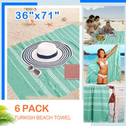 Turkish Beach Towel 6 Pack Beach Towels 36"x71" Beach Towel Oversized Sand Free Turkish Towel Quick Dry Bath Towels Teal