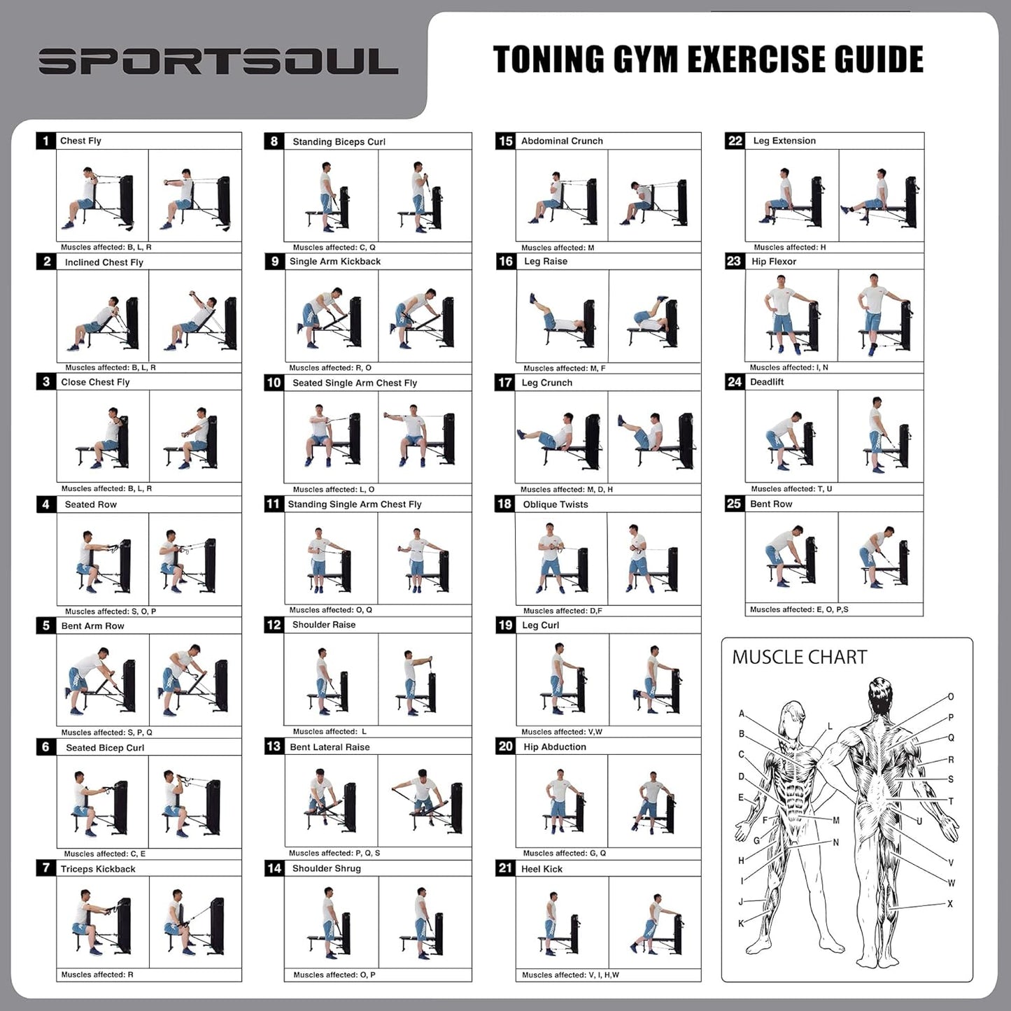 Home Gym Toning Gym Total Body Workout,White,Grey (GWY009)