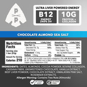 Primal Power Plus Liver Powered Nutrition Bars - B12 Energy Boost, 10g Protein, Vitamins, Minerals, Collagen, Zero Added Sugar, Gluten Free - Pack of 12 (Chocolate Almond Sea Salt Flavor)