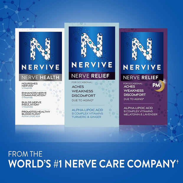 Nervive Nerve Relief, Reduces Occasional Nerve Discomfort in as Little as 7 Days, Stabbing/Pins and Needles, Burning in Hands and Feet*†, Alpha Lipoic Acid, B Vitamins, Turmeric, Ginger, 30 Tablets