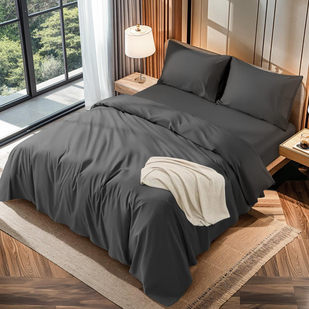 LBRO2M 100% Cotton 1200 Thread Count King Size Sheets Set Deep Pocket Up to16 inches, Bed Sheet 4 Piece (White, King)