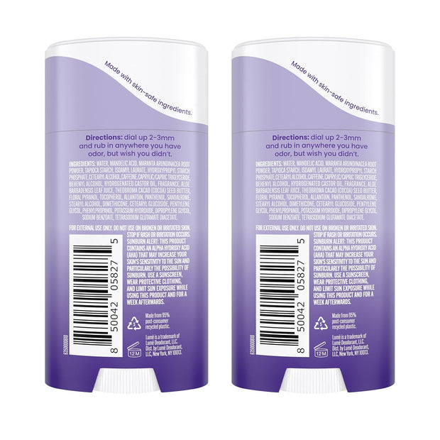 Lume Whole Body Deodorant - Invisible Cream Stick - 72 Hour Odor Control - Aluminum Free, Baking Soda Free, Skin Safe - 2.2 Ounce (Pack of 2) (Soft Powder)