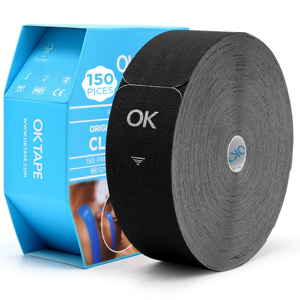 OK TAPE Kinesiology Tape Pre Cut Strips Bulk (150 PCS),Elastic Cotton Latex Free Hypoallergenic Athletic Tape Roll for Muscle Joint Knee,Waterproof k Tape 2in×10in/PCS