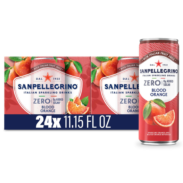 Sanpellegrino Zero Grams Added Sugar Pomegranate & Orange Italian Sparkling Drink, 24 Pack Of 11.15 Fl Oz Cans, Sanpellegrino Italian Sparkling Drinks, Low-Calorie Fruit Juice Beverages