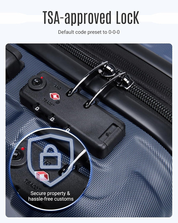 LIGHT FLIGHT Luggage Sets, 3 Piece Durable Suitcase Set with Spinner Wheels, 3 Pcs Hardside Lightweight luggage with TSA Lock, Large Checked Travel Suitcases, 20/24/28 Inch, Dark Blue