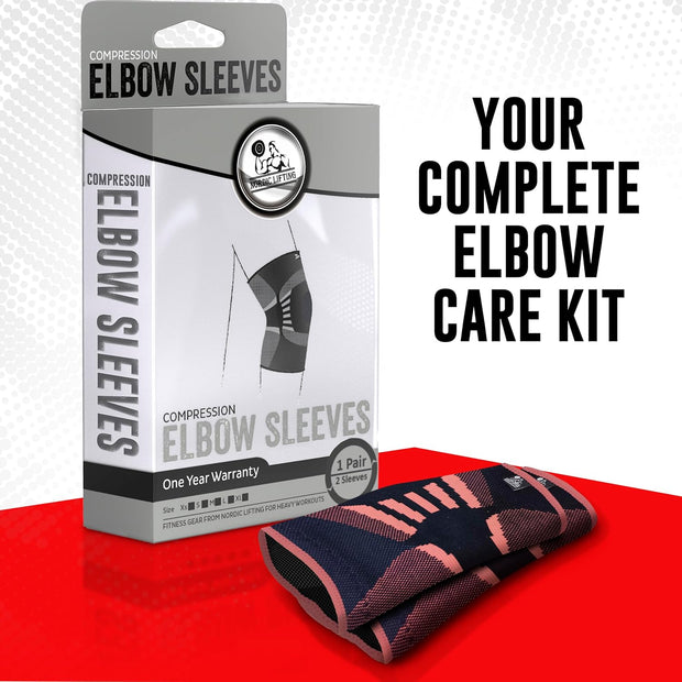Nordic Lifting Elbow Compression Sleeves (1 Pair) – Support for Pain Relief, Tendonitis, Golfer’s & Tennis Elbow Recovery