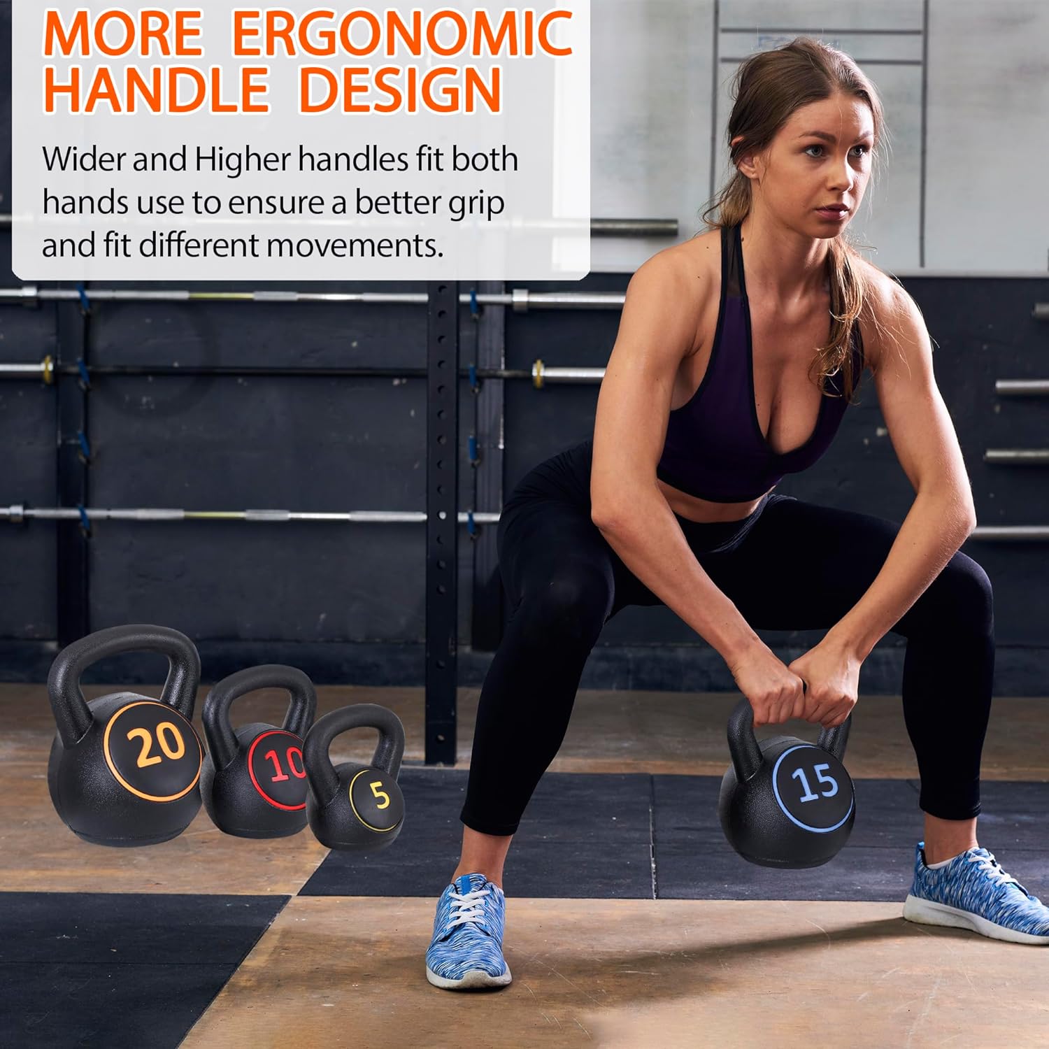 F2C Kettlebell Sets 4 Piece Strength Training KettleBells Weight Set 5lb, 10lb, 15lb, 20lb HDPE Coated Concrete Kettle bell Core Training or Women & Men for Full Body Workout & Exercise Fitness