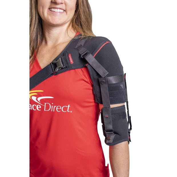Shoulder Stabilizer Orthosis L3670- Arm Brace for Stroke, Hemiparesis, Subluxation, Rehabilitation- Left or Right Shoulder, Black-Red, XL - Left