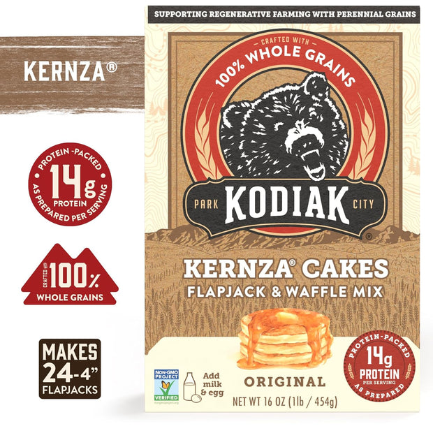 Kodiak Kernza Power Cakes, Pancake & Waffle Mix, Original, High Protein,100% Whole Grains (Pack of 1)