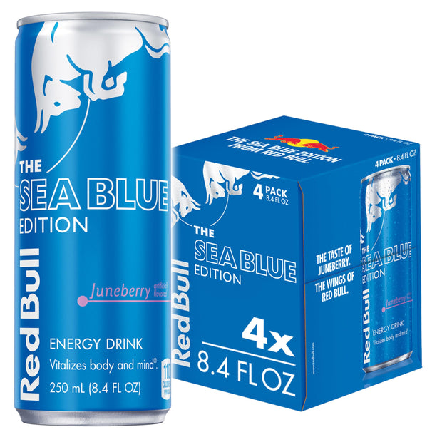 Red Bull Sea Blue Edition Energy Drink, Juneberry, with 80mg Caffeine plus Taurine & B Vitamins, 8.4 Fl Oz, Pack of 24 Cans