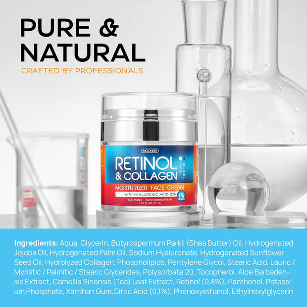 Retinol Cream for Face with Hyaluronic Acid, Anti Aging Wrinkle Cream for Women and Men, Day and Night Collagen Moisturizer to Minimize Wrinkles, Dryness, 1.85 Oz