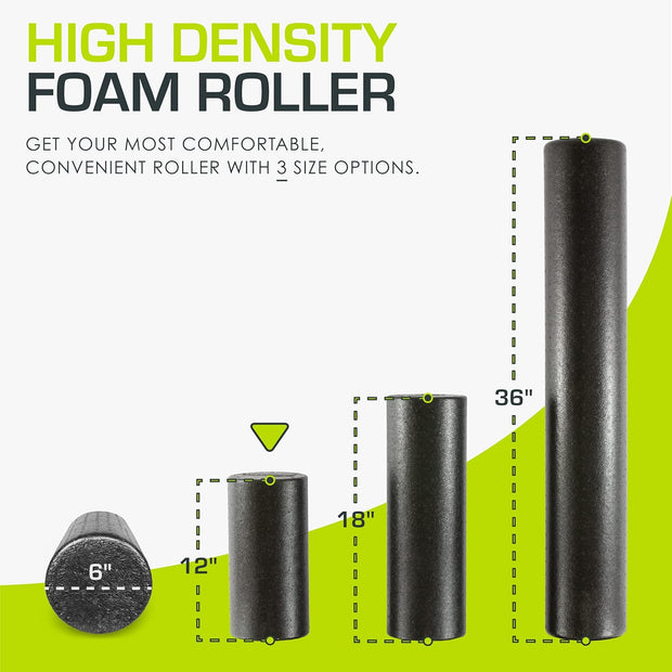 ProsourceFit High Density Foam Rollers 12 - inches Long, Firm Full Body Athletic Massage Tool for Back Stretching, Yoga, Pilates, Post Workout Muscle Recuperation, Black/Green