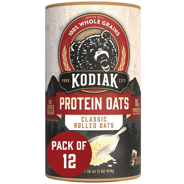 Kodiak Cakes Oatmeal Canister, Rolled Oats, High Protein, 100% Whole Grains (12 canisters)