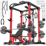Power Cage Multi-Function Power Rack with Cable Crossover System,1800 LBS Capacity Squat Rack with Weight Bench,for Home Gym