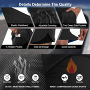 Sauna Shorts for Men 2 in 1 Sweat Shorts Men Sauna Suit Compression Liner Athletic Workout Pants with Pockets
