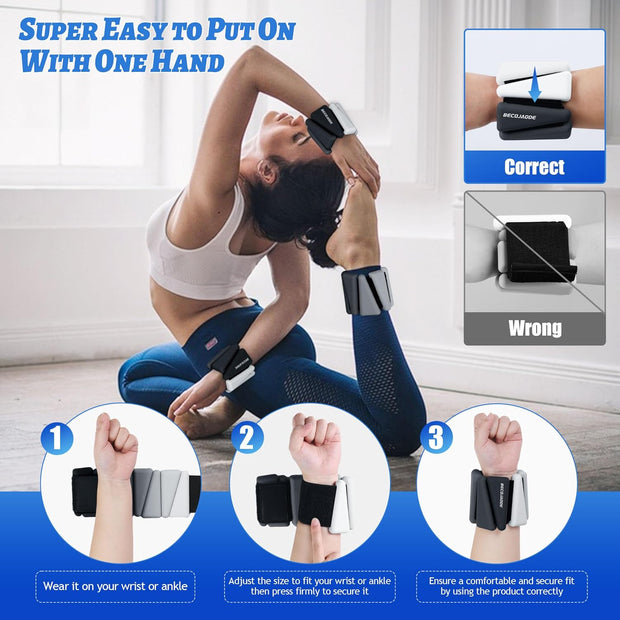 Wrist Weights for Women At Home Ankle Weights Set of 2 (1 lb /2 Lbs Each) Adjustable Weighted Wristbands Arm Leg Weights for Women Men Suitable for Walking Swimming Running Pilates Yoga Gym