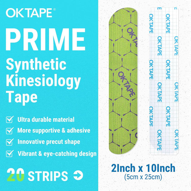 OK TAPE Synthetic Kinesiology Tape, 20 Strips Precut K Tape, Waterproof, Elastic Athletic Tape for Pain Relief & Muscle Support, Reflective Design, 2" x 10" -Purple