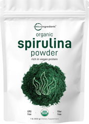 Micro Ingredients Organic Spirulina Powder, 1lb | Blue-Green Algae, Rich in Vegan Protein, Vitamins & Minerals | Source of Natural Chlorophyll & Enzymes | Non-GMO, Gluten-Free, No Additives