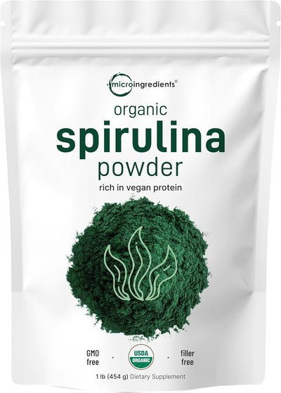 Micro Ingredients Organic Spirulina Powder, 1lb | Blue-Green Algae, Rich in Vegan Protein, Vitamins & Minerals | Source of Natural Chlorophyll & Enzymes | Non-GMO, Gluten-Free, No Additives