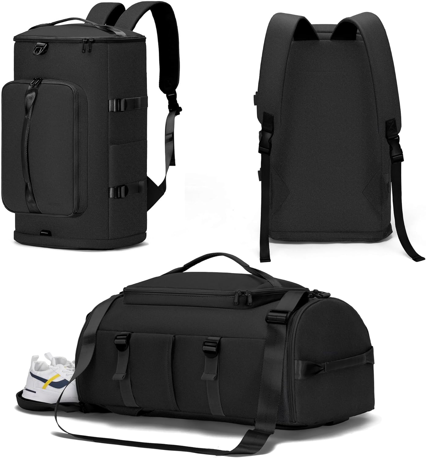 Gym Bag for Men Women with Shoes Compartment - Duffle Bag, Travel Backpack, Sports Backpack, Weekender Overnight Bag with Wet Pocket - Black, MIYCOO