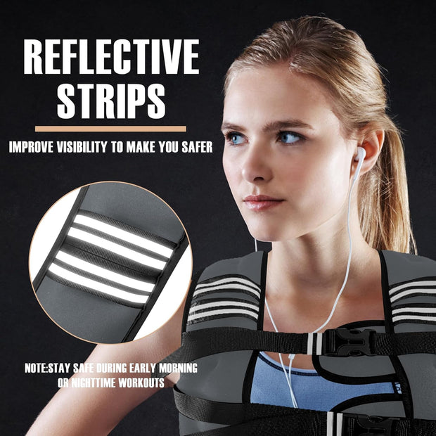Weighted Vest Men or Women - 5/10/15/20/25/30lbs Weights with Reflective Stripe, Weighted Vest for Workout Equipment for Strength Training Running - Walking Weight Loss