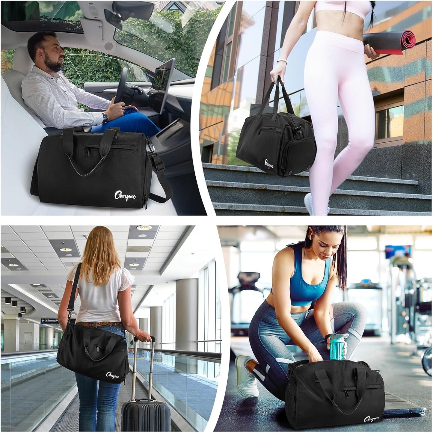 Gryme 15 Inch Small Gym Bag with Shoes Compartment and Wet Pocket, Mini Duffle Bag for Men & Women, Small Sports Bag for Travel Carry On, Swimming, Workout, Weekender Overnight