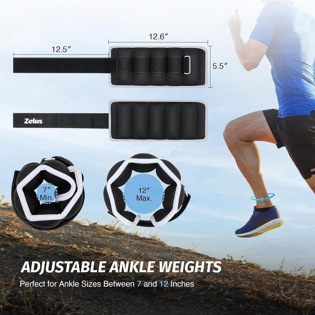 ZELUS 1 Pair Adjustable Ankle Weights, 2 4 6 8 10 lb Modularized Leg Weight Straps for Women Men, Weighted Ankle Weight Set with Removable Sandbags, 1-5 lb per Ankle Strap for Gym Yoga Jogging Walking