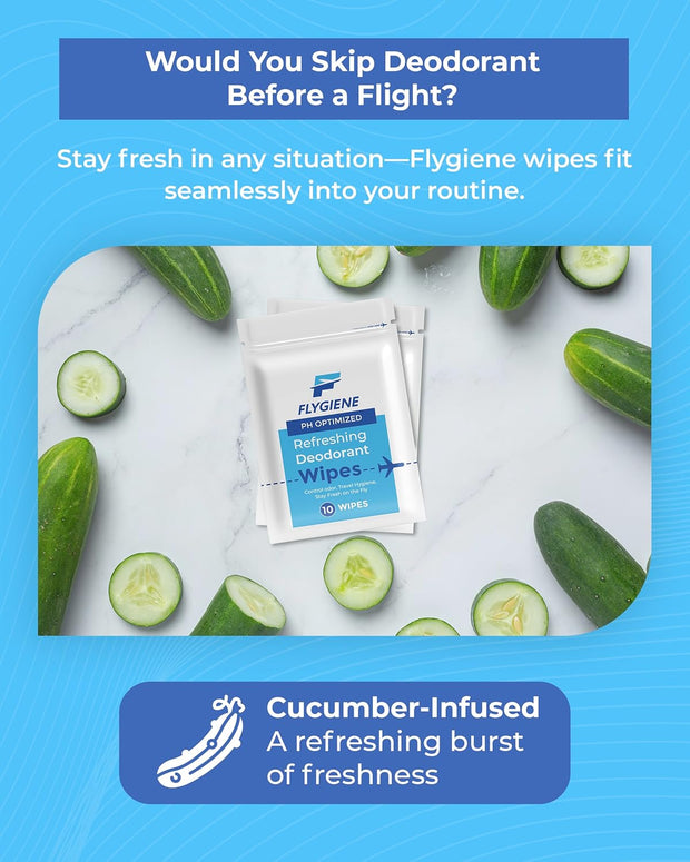 Underarm Wipes for Men & Women – Compact, TSA-Approved, & Convenient Travel Wipes for On-the-Go Freshness - Deodorant Wipes Individually Wrapped – 10 Packs