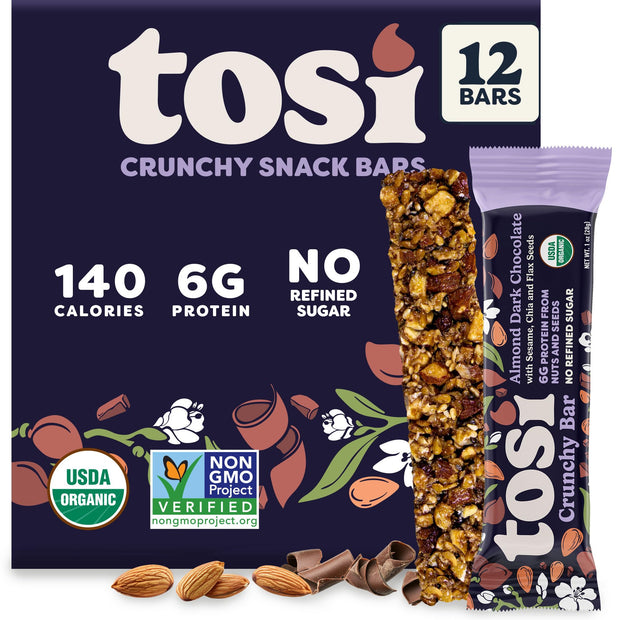 Tosi Nut Bars, Cashew Blueberry, Healthy Snacks for Adults & Kids, Plant Based Crunchy Bars (6G Protein), Organic Keto Snacks, Vegan, Gluten & Soy Free, Low Sugar, Omega 3s, 1oz, 12-Pack
