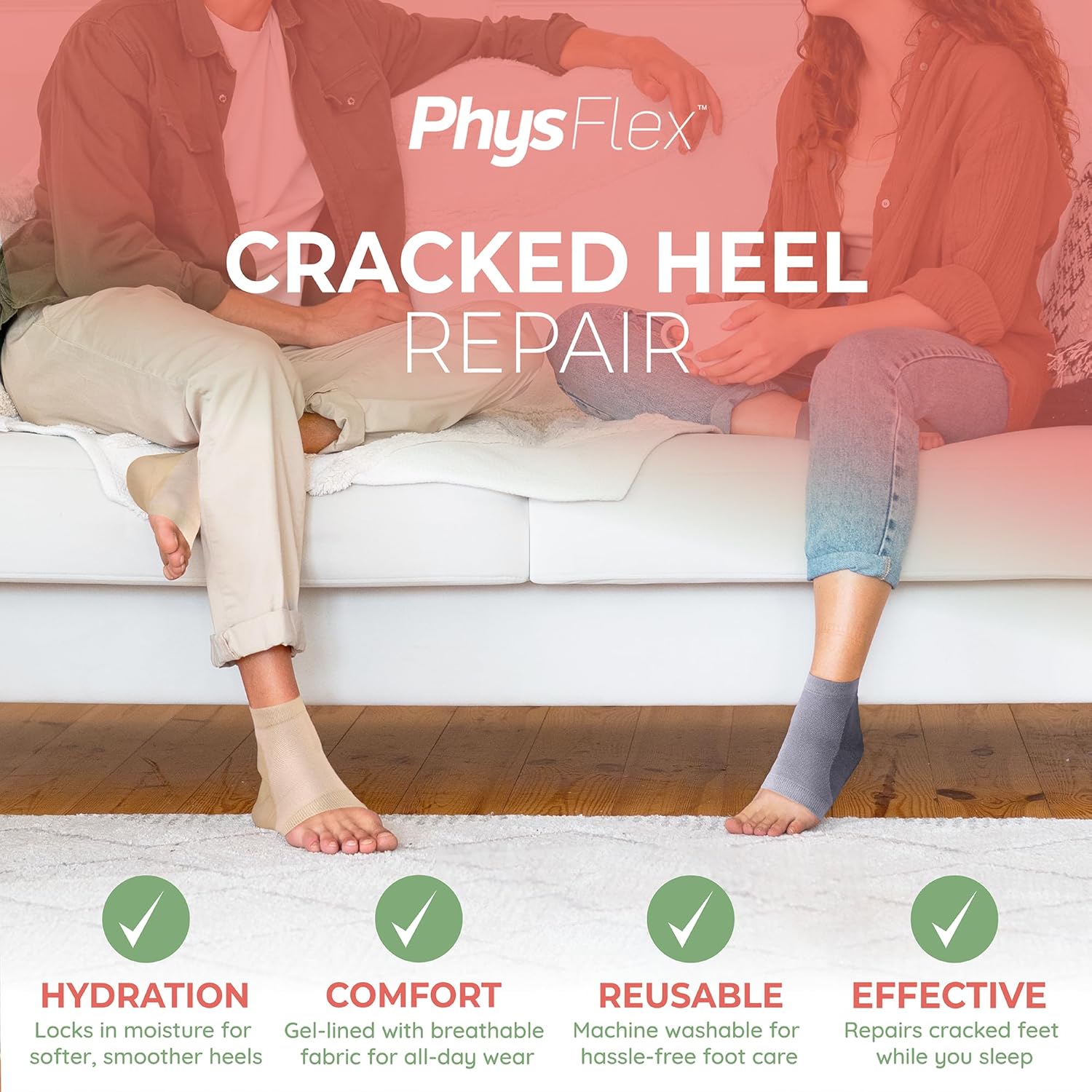 4-Pack Moisturizing Heel Socks for Cracked Heels - Gel Socks for Dry Cracked Feet Repair - Silicone Socks for Women and Men Foot Treatment & Overnight Hydration (Gray)