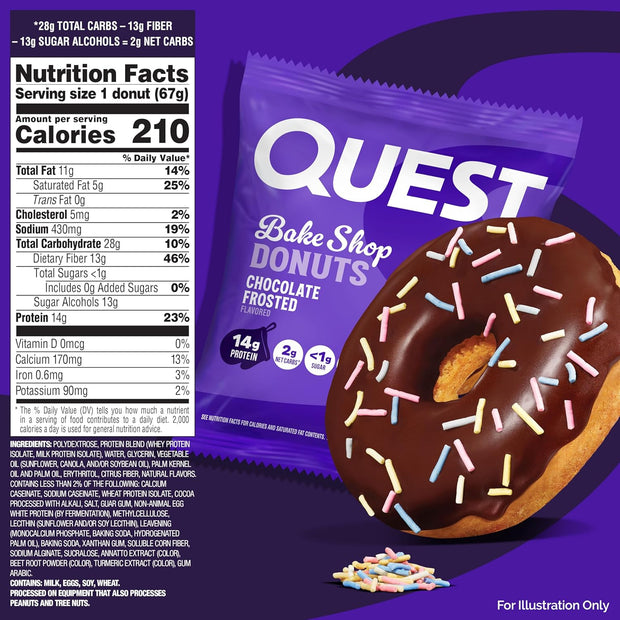 Quest Bake Shop, Chocolate Frosted Donuts, Protein Snack, Low Sugar, 9 Count