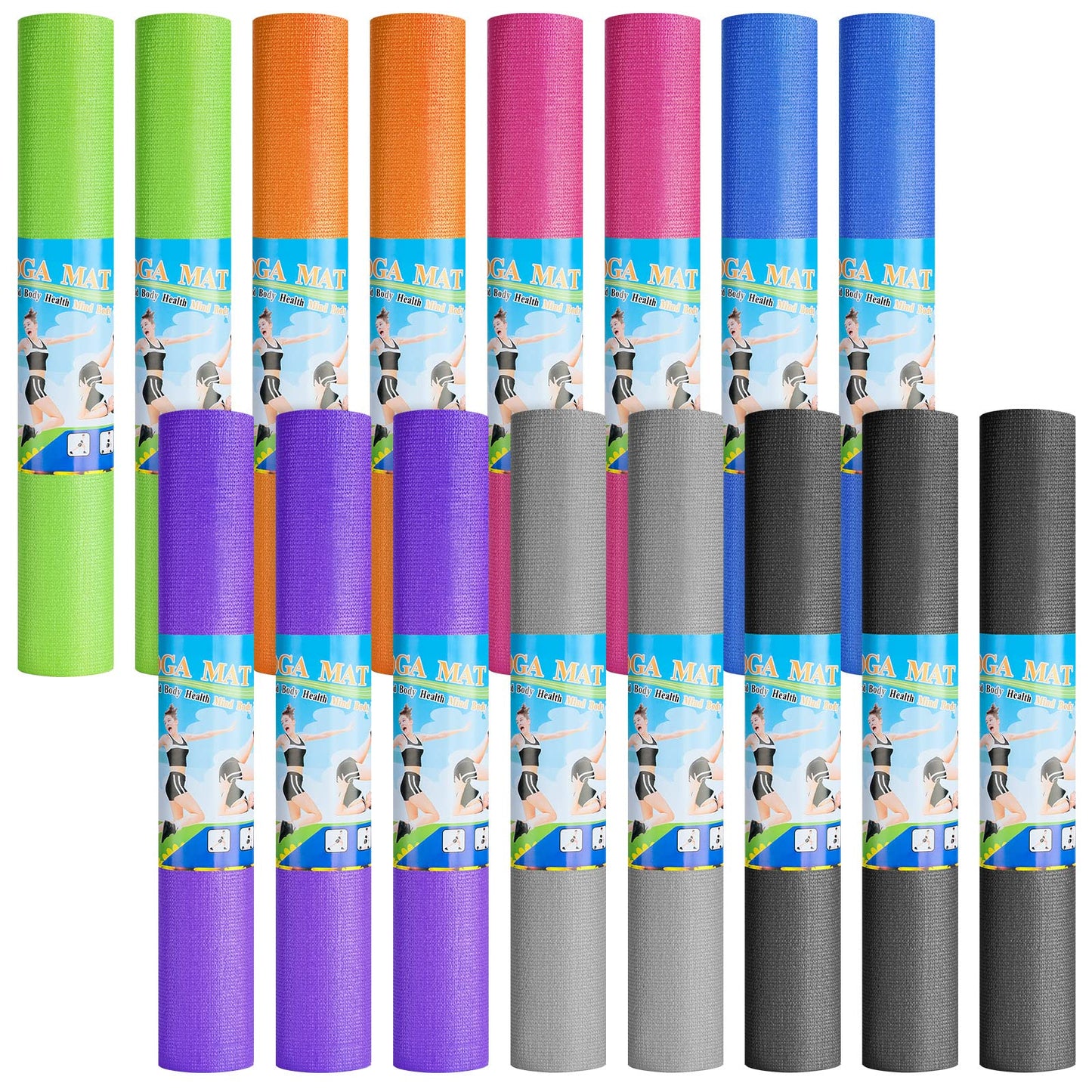 Funtery 16 Pack 3 mm Thick Yoga Mat Exercise Workout Mat Non Slip Fitness Pad for Women Gym Home Yoga Pilates